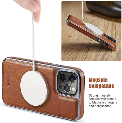 MOHEYO Designed for iPhone 14 Pro Max Case Removable Wallet Card Holder Magnetic Compatible with MagSafe Slim Thin Vegan Leather Cover