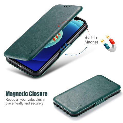 MOHEYO Compatible with iPhone 12 Pro Max Slim Card Holder Slot Case PU Vegan Leather Thin Magnetic Flip Cover