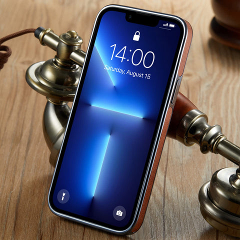 MOHEYO Logo View Compatible with iPhone 13 Pro Case Slim Premium Vegan Leather Classic Luxury Elegant Thin Cover (2021) 6.1"