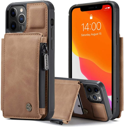 Leather Wallet with Zipper Magnetic Flip Cover Card Holder Case for iPhone 12 | iPhone 12 Pro