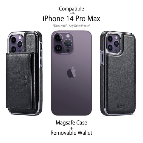 MOHEYO Designed for iPhone 14 Pro Max Case Removable Wallet Card Holder Magnetic Compatible with MagSafe Slim Thin Vegan Leather Cover