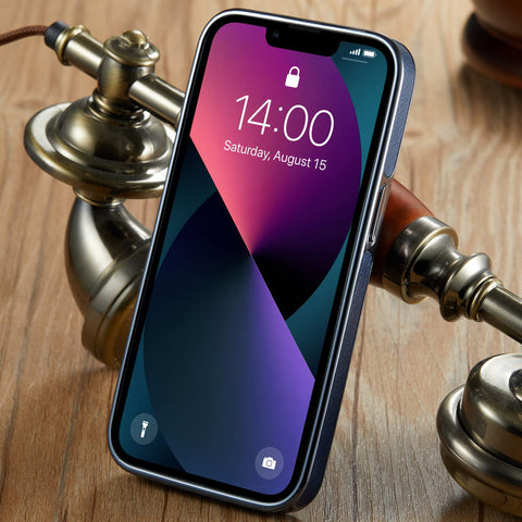 MOHEYO Logo View Compatible with iPhone 13 Case Slim Premium Vegan Leather Classic Luxury Elegant Thin Cover (2021) 6.1"