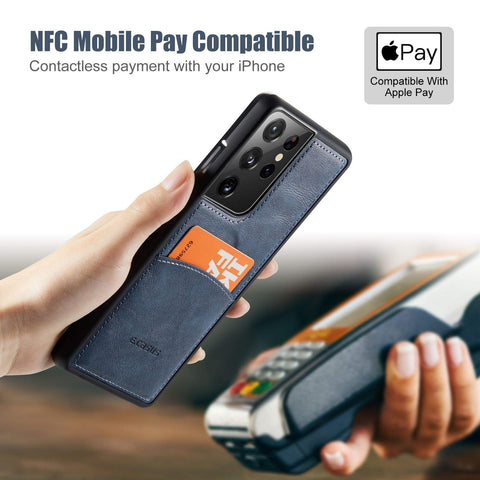 MOHEYO Compatible with Samsung Galaxy S21 Ultra Back Wallet Card Holder Slot Case with Side Grip PU Leather Slim Thin Cover