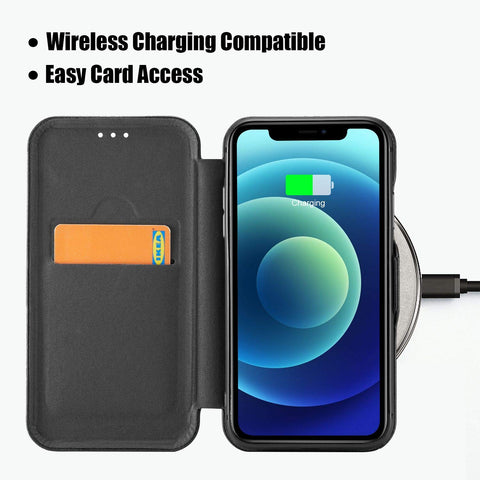 MOHEYO Compatible with iPhone 12 Pro Max Slim Card Holder Slot Case PU Vegan Leather Thin Magnetic Flip Cover