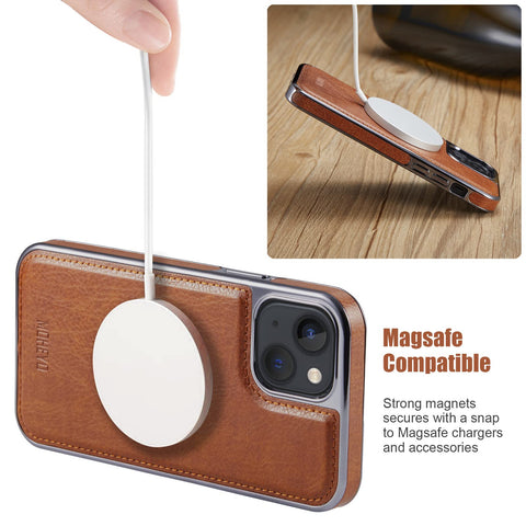 MOHEYO Designed for iPhone 14 Plus Case Removable Wallet Card Holder Magnetic Compatible with MagSafe Slim Thin Vegan Leather Cover