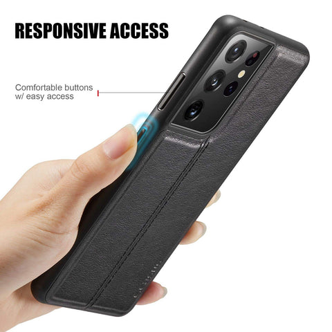 MOHEYO Slim Thin Vegan Leather Case Luxury Classic Cover Compatible with Samsung Galaxy S21 Ultra 5G