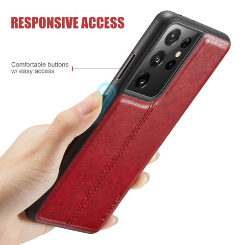 MOHEYO Slim Thin Vegan Leather Case Luxury Classic Cover Compatible with Samsung Galaxy S21 Ultra 5G