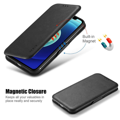 MOHEYO Compatible with iPhone 12 Pro Max Slim Card Holder Slot Case PU Vegan Leather Thin Magnetic Flip Cover