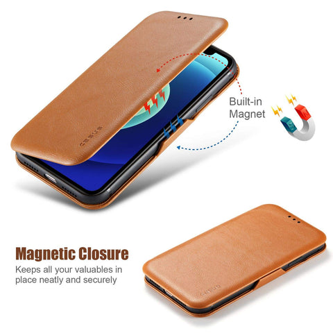 MOHEYO Compatible with iPhone 12 Pro Max Slim Card Holder Slot Case PU Vegan Leather Thin Magnetic Flip Cover
