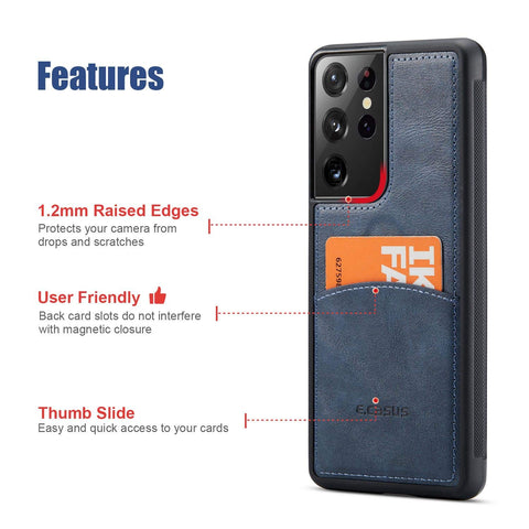MOHEYO Compatible with Samsung Galaxy S21 Ultra Back Wallet Card Holder Slot Case with Side Grip PU Leather Slim Thin Cover