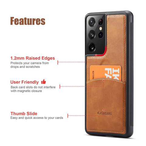 MOHEYO Compatible with Samsung Galaxy S21 Ultra Back Wallet Card Holder Slot Case with Side Grip PU Leather Slim Thin Cover