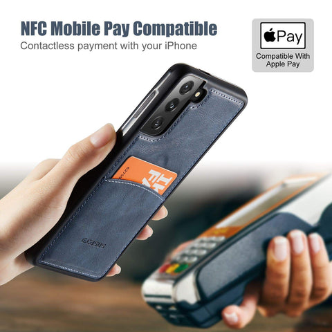 MOHEYO Compatible with Samsung Galaxy S21 Plus Back Wallet Card Holder Slot Case with Side Grip PU Leather Slim Thin Cover