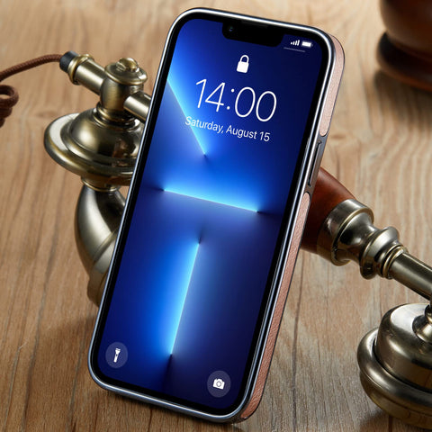 MOHEYO Logo View Compatible with iPhone 13 Pro Case Slim Premium Vegan Leather Classic Luxury Elegant Thin Cover (2021) 6.1"