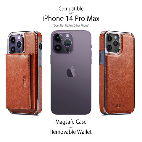 MOHEYO Designed for iPhone 14 Pro Max Case Removable Wallet Card Holder Magnetic Compatible with MagSafe Slim Thin Vegan Leather Cover