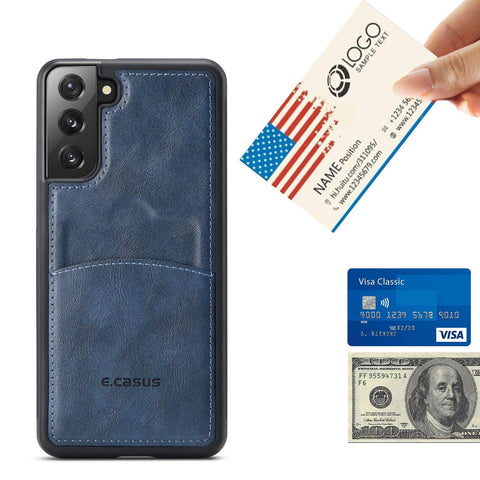 MOHEYO Compatible with Samsung Galaxy S21 Plus Back Wallet Card Holder Slot Case with Side Grip PU Leather Slim Thin Cover