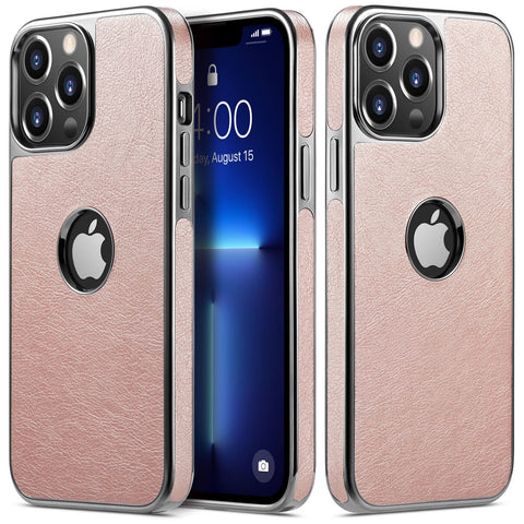 MOHEYO Logo View Compatible with iPhone 13 Pro Case Slim Premium Vegan Leather Classic Luxury Elegant Thin Cover (2021) 6.1"