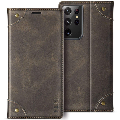 MOHEYO Compatible with Samsung Galaxy S21 Ultra Wallet Case Flip Cover Soft PU Leather Classic Card Holder Pocket Slim Magnetic Closure