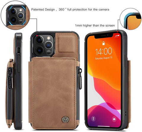 Leather Wallet with Zipper Magnetic Flip Cover Card Holder Case for iPhone 12 | iPhone 12 Pro