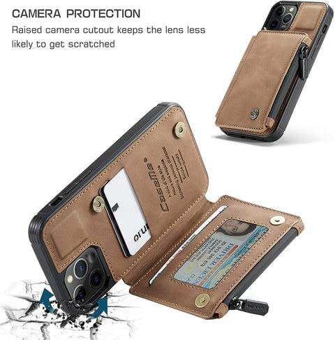 Leather Wallet with Zipper Magnetic Flip Cover Card Holder Case for iPhone 12 mini