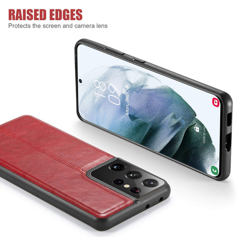 MOHEYO Slim Thin Vegan Leather Case Luxury Classic Cover Compatible with Samsung Galaxy S21 Ultra 5G