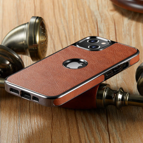 MOHEYO Logo View Compatible with iPhone 13 Case Slim Premium Vegan Leather Classic Luxury Elegant Thin Cover (2021) 6.1"