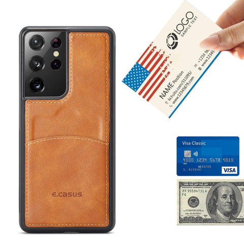 MOHEYO Compatible with Samsung Galaxy S21 Ultra Back Wallet Card Holder Slot Case with Side Grip PU Leather Slim Thin Cover