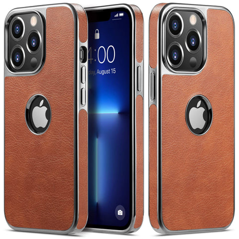 MOHEYO Logo View Compatible with iPhone 13 Pro Case Slim Premium Vegan Leather Classic Luxury Elegant Thin Cover (2021) 6.1"
