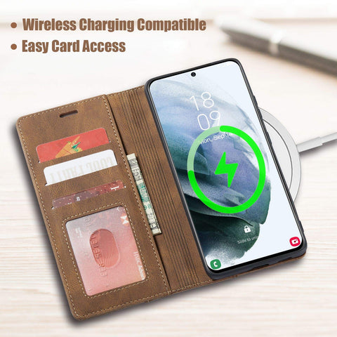 MOHEYO Compatible with Samsung Galaxy S21 Ultra Wallet Case Flip Cover Soft PU Leather Classic Card Holder Pocket Slim Magnetic Closure
