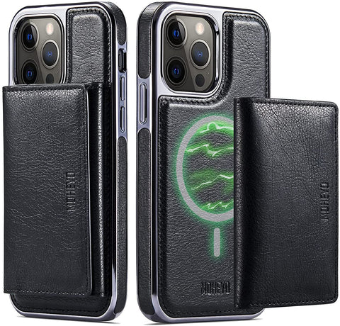 MOHEYO Designed for iPhone 13 Pro Max Case Compatible with MagSafe Charger Magnetic Removable Wallet Card Holder Slim Thin Leather Cover