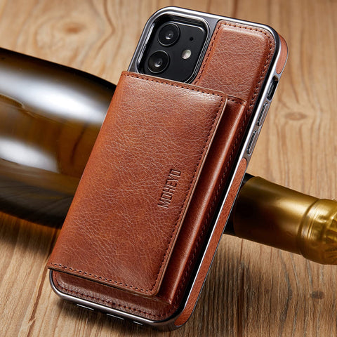 MOHEYO Designed for iPhone 12 Pro I iPhone 12 Case Compatible with MagSafe Charger Magnetic Removable Wallet Card Holder Slim Thin Leather Cover