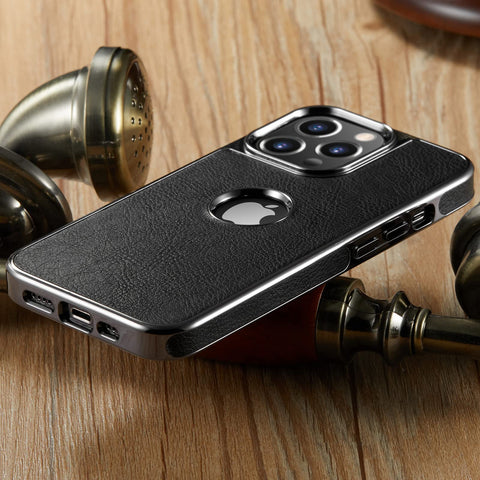 MOHEYO Logo View Compatible with iPhone 13 Pro Case Slim Premium Vegan Leather Classic Luxury Elegant Thin Cover (2021) 6.1"