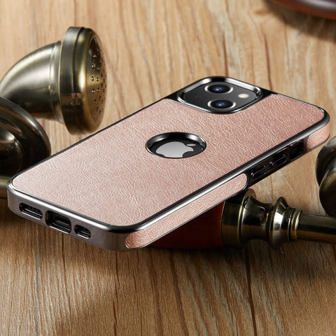 MOHEYO Logo View Compatible with iPhone 13 Case Slim Premium Vegan Leather Classic Luxury Elegant Thin Cover (2021) 6.1" (Rose Gold)