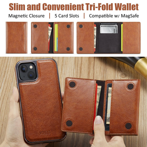 MOHEYO Designed for iPhone 13 Case Compatible with MagSafe Charger Magnetic Removable Wallet Card Holder Slim Thin Leather Cover