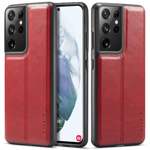 MOHEYO Slim Thin Vegan Leather Case Luxury Classic Cover Compatible with Samsung Galaxy S21 Ultra 5G