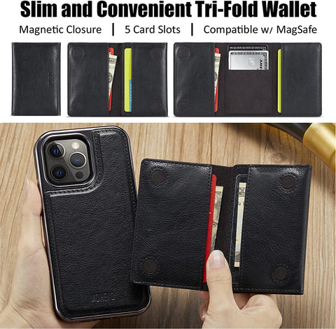MOHEYO Designed for iPhone 14 Pro Max Case Removable Wallet Card Holder Magnetic Compatible with MagSafe Slim Thin Vegan Leather Cover