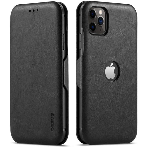 MOHEYO Compatible with iPhone 12 Pro Max Slim Card Holder Slot Case PU Vegan Leather Thin Magnetic Flip Cover