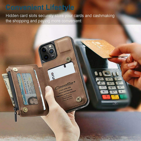 Leather Wallet with Zipper Magnetic Flip Cover Card Holder Case for iPhone 12 Pro Max