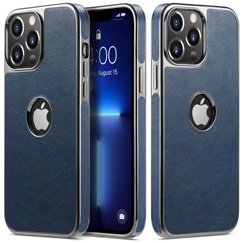 MOHEYO Logo View Compatible with iPhone 13 Pro Case Slim Premium Vegan Leather Classic Luxury Elegant Thin Cover (2021) 6.1"