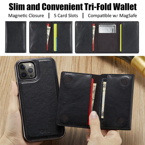MOHEYO Designed for iPhone 12 Pro Max Case Compatible with MagSafe Charger Magnetic Removable Wallet Card Holder Slim Thin Leather Cover