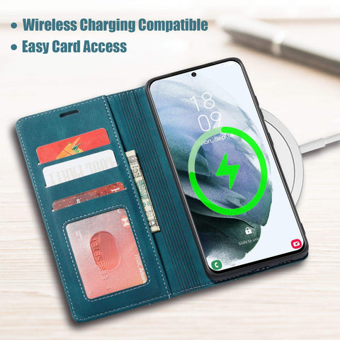 MOHEYO Compatible with Samsung Galaxy S21 Ultra Wallet Case Flip Cover Soft PU Leather Classic Card Holder Pocket Slim Magnetic Closure