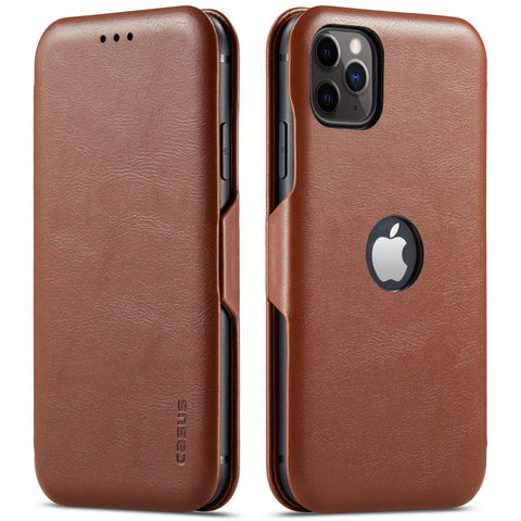 MOHEYO Compatible with iPhone 12 Pro Max Slim Card Holder Slot Case PU Vegan Leather Thin Magnetic Flip Cover