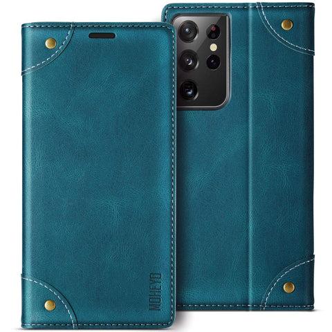 MOHEYO Compatible with Samsung Galaxy S21 Ultra Wallet Case Flip Cover Soft PU Leather Classic Card Holder Pocket Slim Magnetic Closure