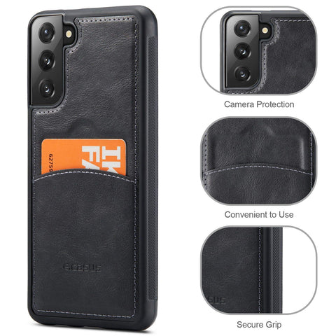 MOHEYO Compatible with Samsung Galaxy S21 Plus Back Wallet Card Holder Slot Case with Side Grip PU Leather Slim Thin Cover