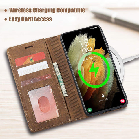 MOHEYO Compatible with Samsung Galaxy S21 Plus Wallet Case Flip Cover Soft PU Leather Classic Card Holder Pocket Slim Magnetic Closure