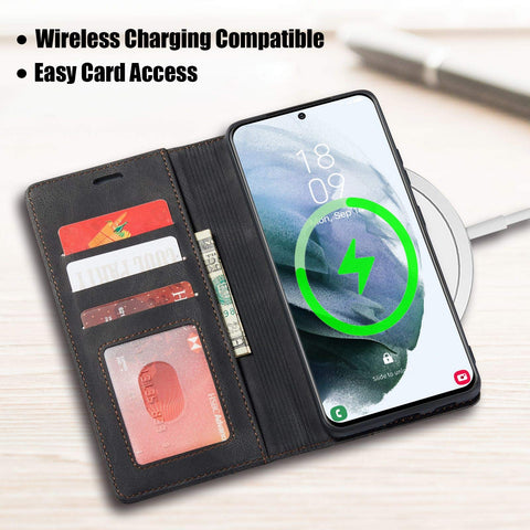 MOHEYO Compatible with Samsung Galaxy S21 Ultra Wallet Case Flip Cover Soft PU Leather Classic Card Holder Pocket Slim Magnetic Closure