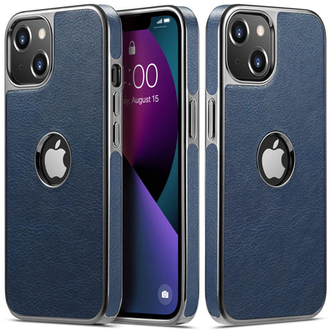 MOHEYO Logo View Compatible with iPhone 13 Case Slim Premium Vegan Leather Classic Luxury Elegant Thin Cover (2021) 6.1"