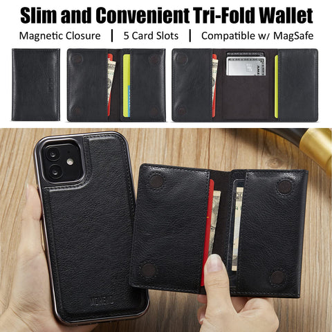 MOHEYO Designed for iPhone 12 Pro I iPhone 12 Case Compatible with MagSafe Charger Magnetic Removable Wallet Card Holder Slim Thin Leather Cover