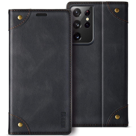 MOHEYO Compatible with Samsung Galaxy S21 Ultra Wallet Case Flip Cover Soft PU Leather Classic Card Holder Pocket Slim Magnetic Closure