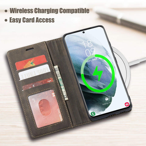MOHEYO Compatible with Samsung Galaxy S21 Ultra Wallet Case Flip Cover Soft PU Leather Classic Card Holder Pocket Slim Magnetic Closure