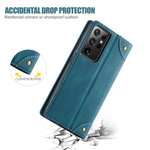 MOHEYO Compatible with Samsung Galaxy S21 Ultra Wallet Case Flip Cover Soft PU Leather Classic Card Holder Pocket Slim Magnetic Closure